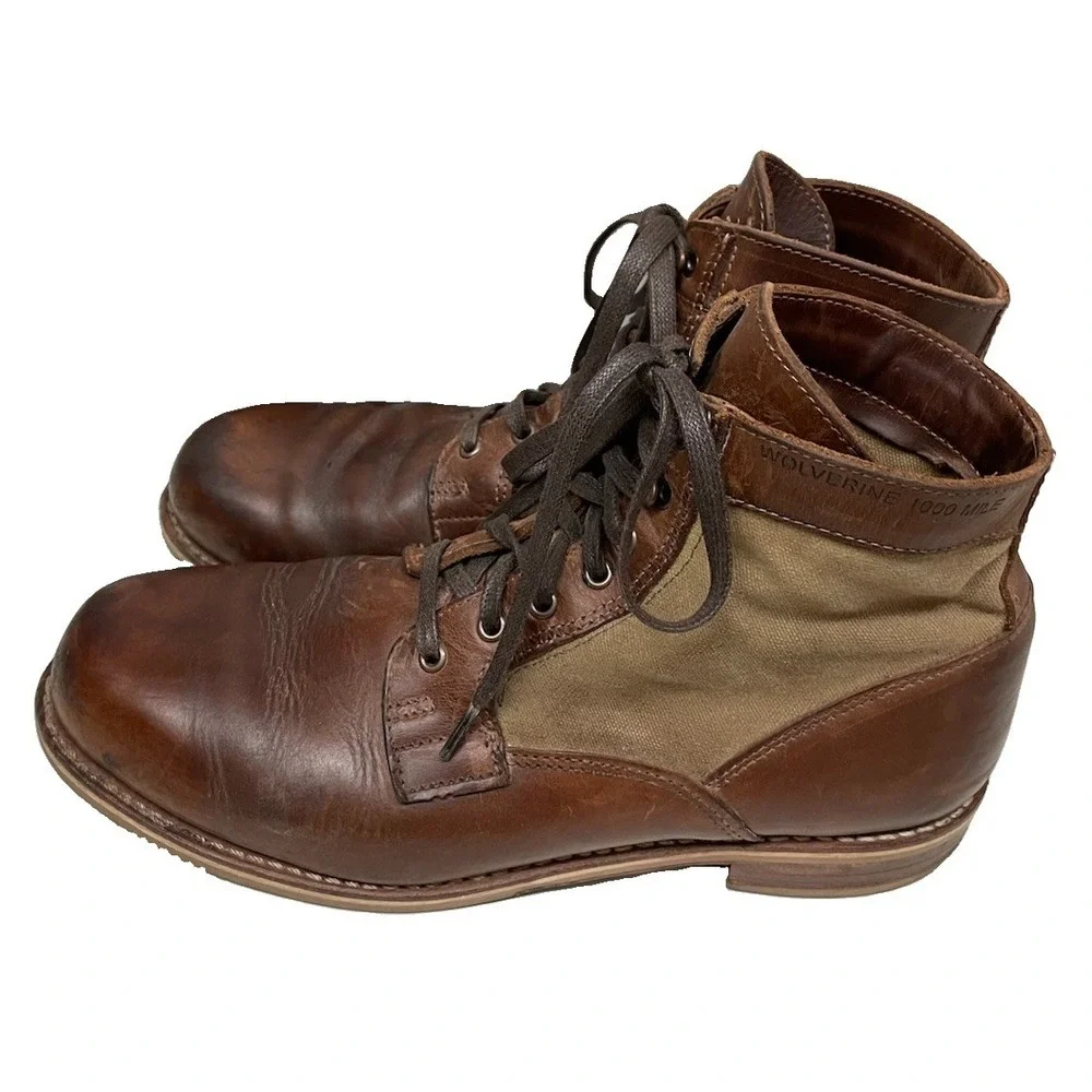 Vintage Wolverine 1000 Mile Boots 541039, Men's US 10 D Leather and Canvas USA